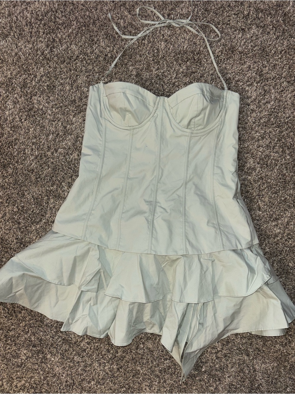 Oh Polly Strapless Ruffle Mini Dress in Pale Mint